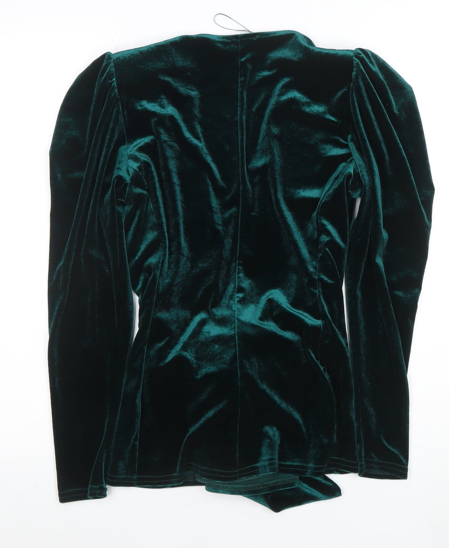 Quiz Women Green Velvet Wrap Blouse Size 8 Long Sleeve Tie Front Top