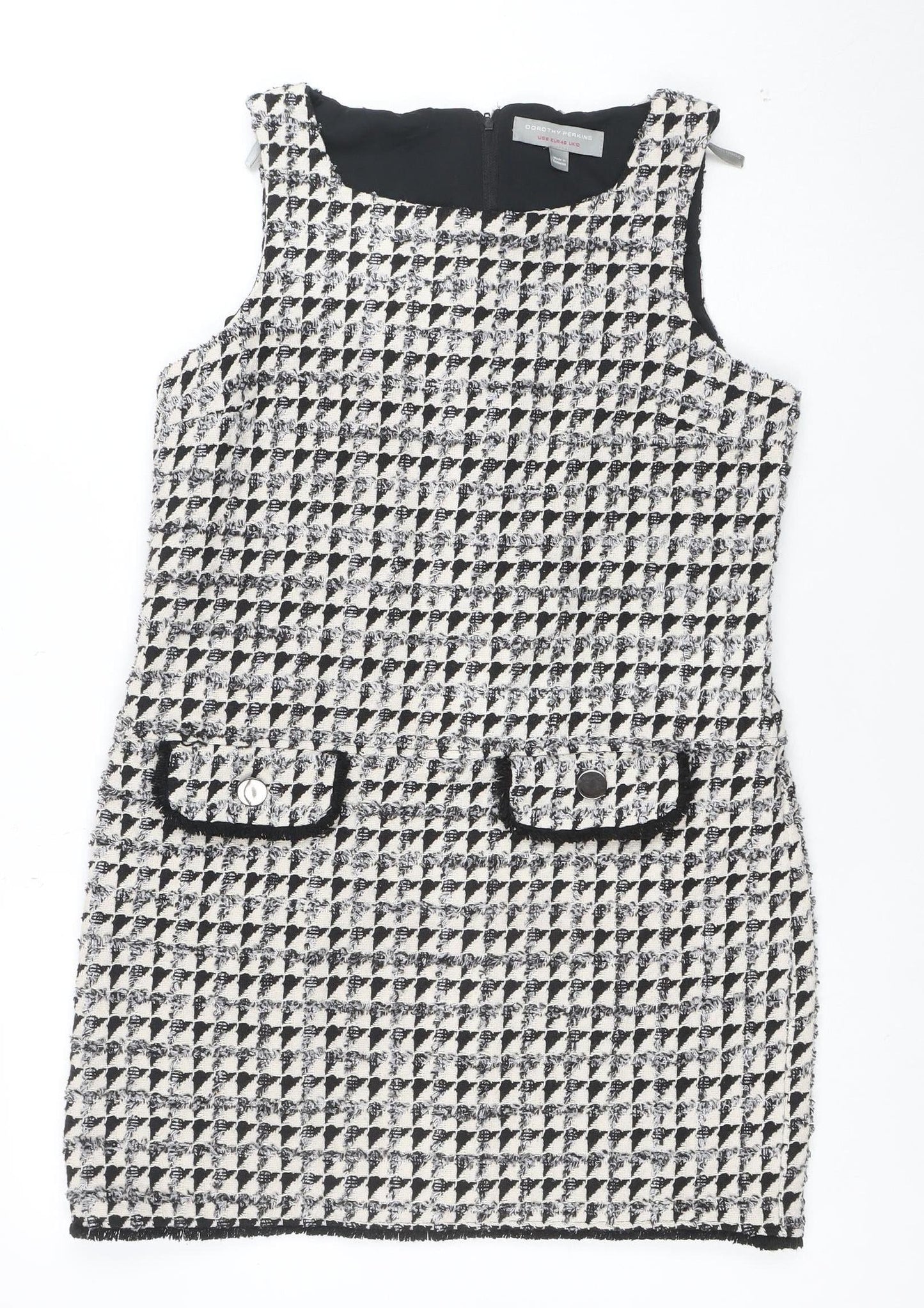Dorothy Perkins Women’s Black Houndstooth Tweed Pinafore Dress Size 12