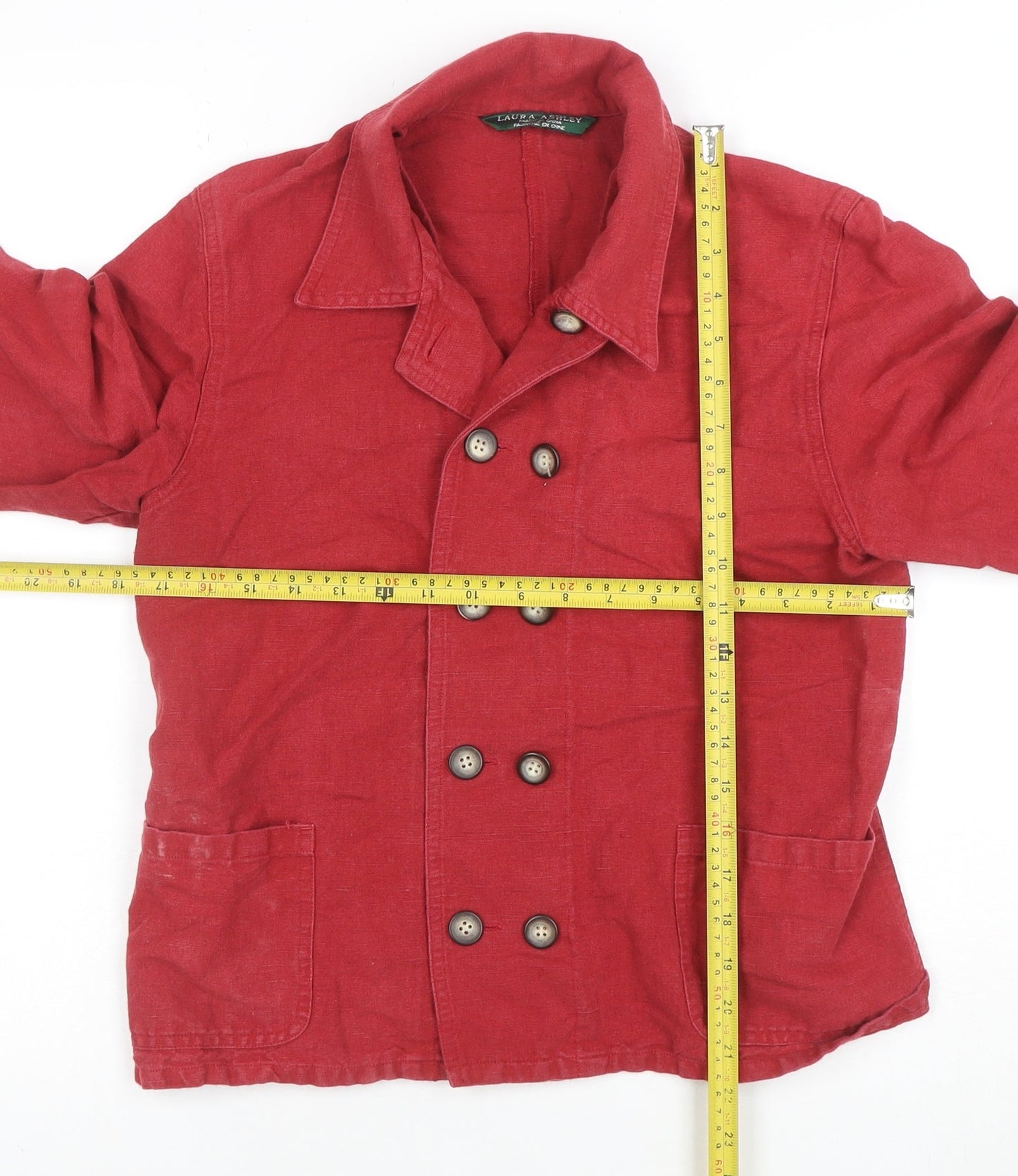 Laura Ashley Women's Red Linen Blend Pea Coat Jacket Size S