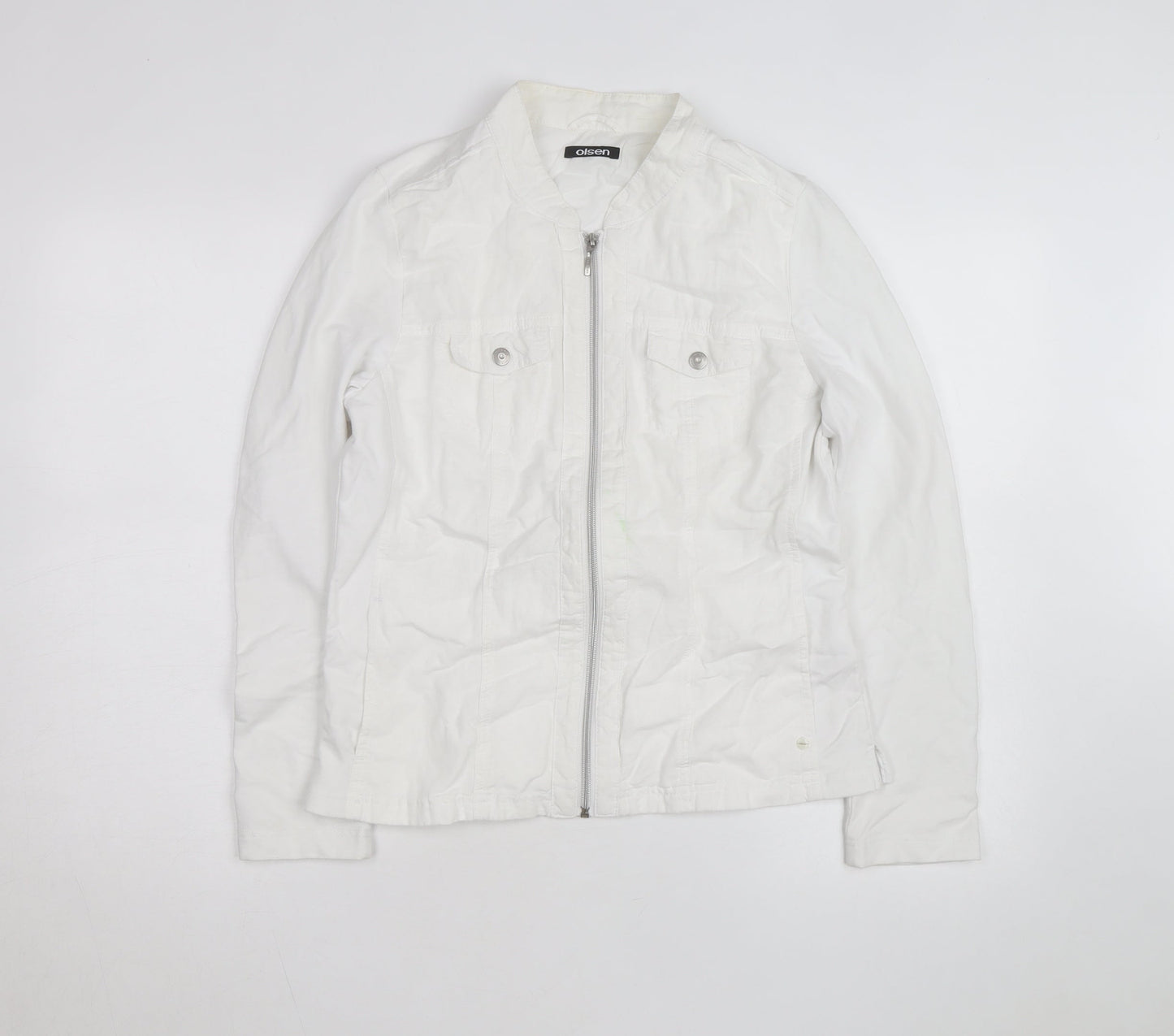 Olsen Women's White Linen Cotton Zip Button-Up Shirt Size 12