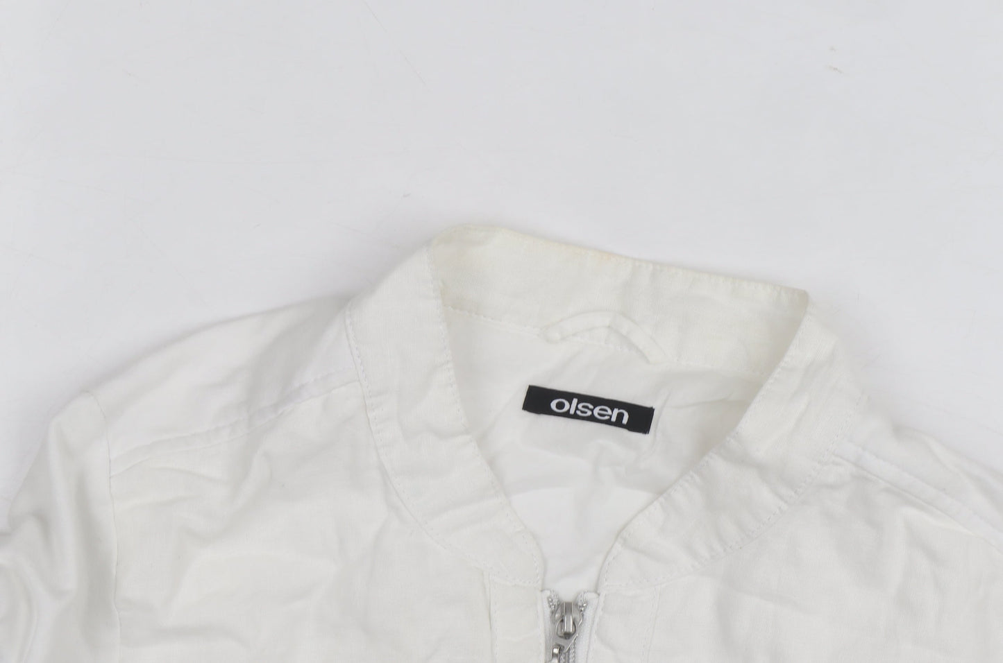 Olsen Women's White Linen Cotton Zip Button-Up Shirt Size 12
