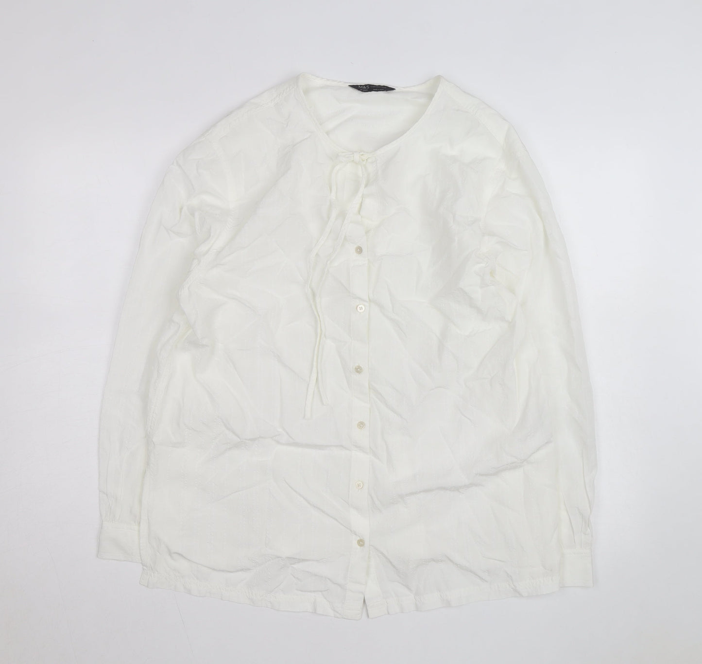 Marks and Spencer Women's White Blouse Size 14 Regular Fit Tunic