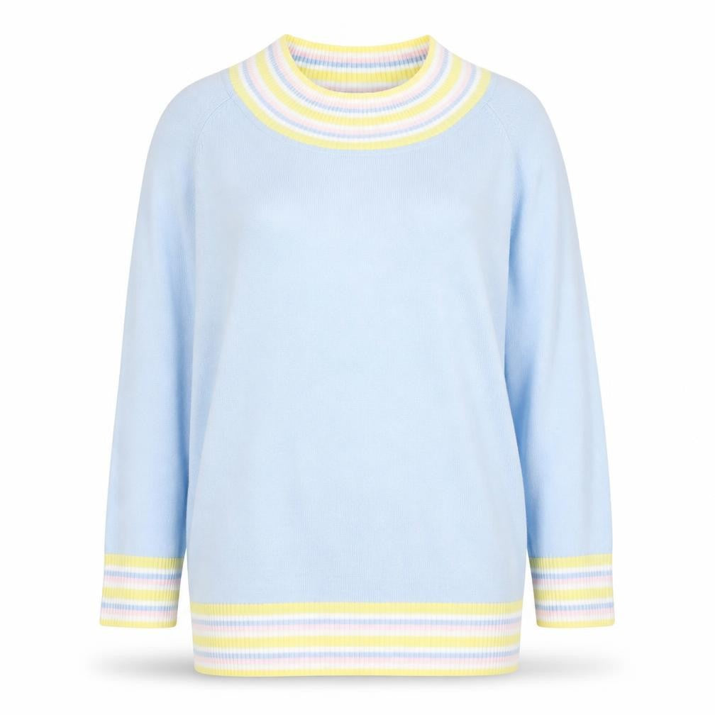 Etam Women Blue Striped High Neck Cotton Knit Jumper L