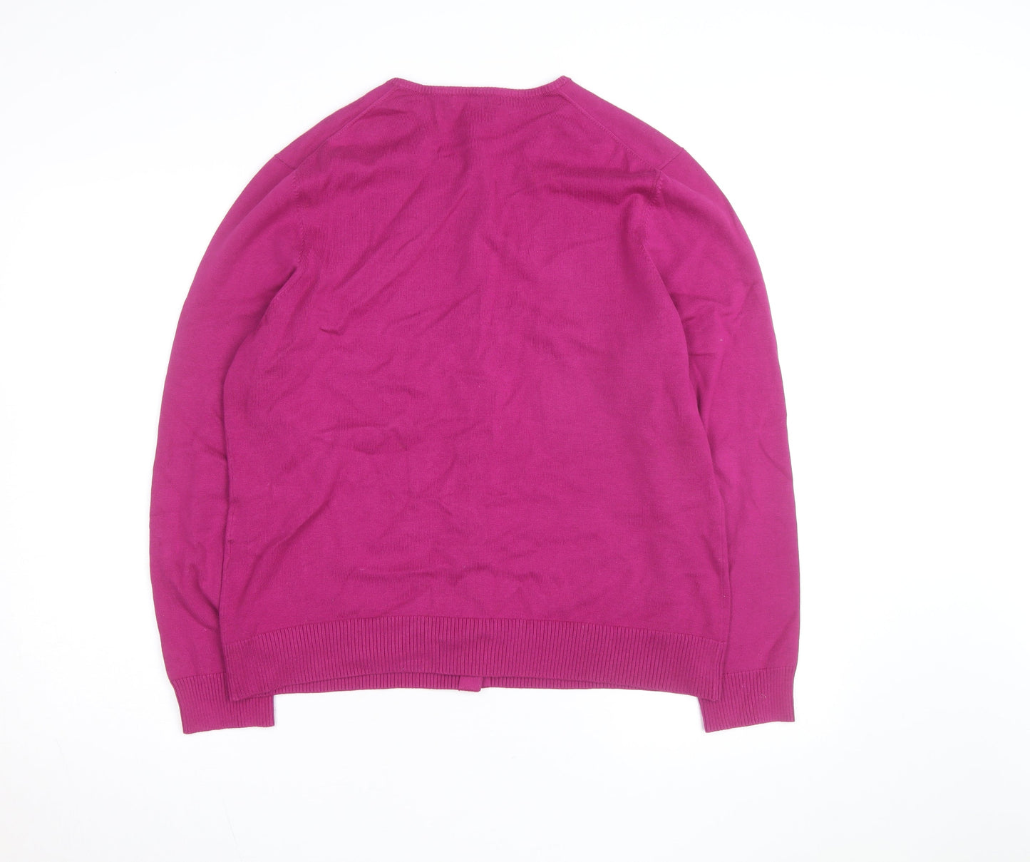 Lands' End Women's Pink Cotton Knit Crew Neck Cardigan L