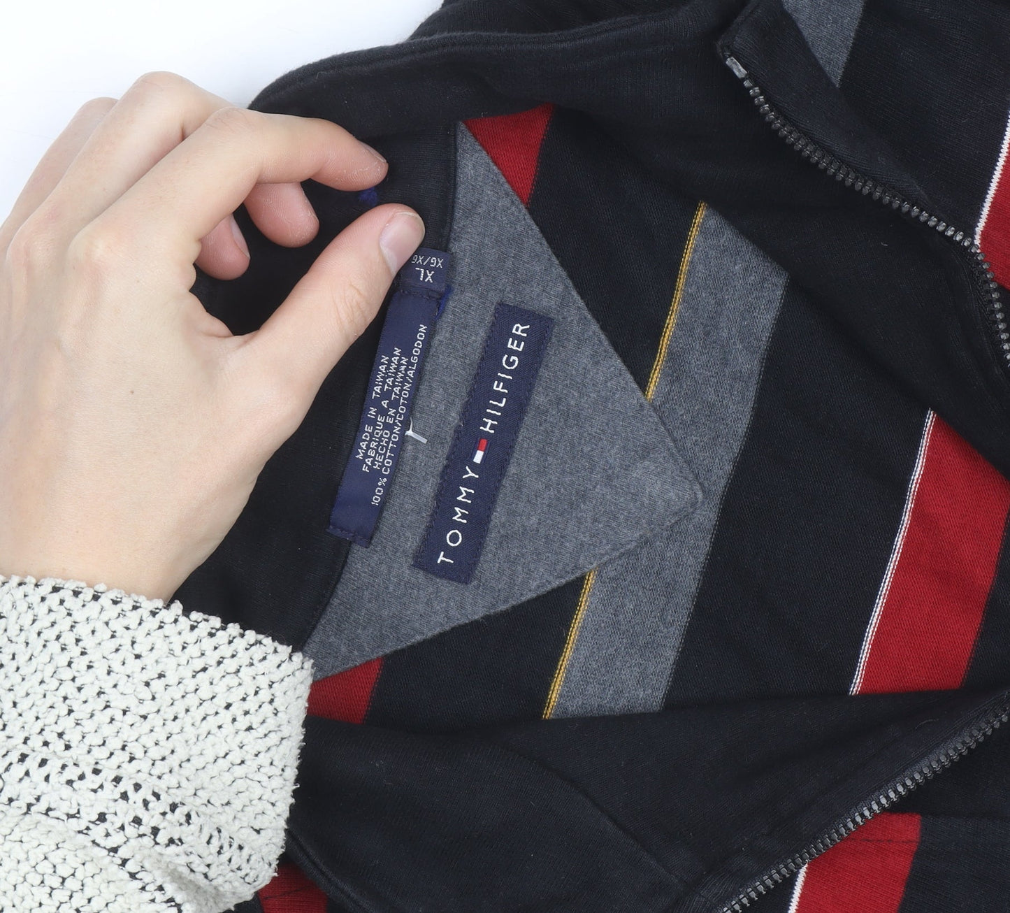 Tommy Hilfiger Men’s Multicoloured Striped 1/2 Zip Sweatshirt XL