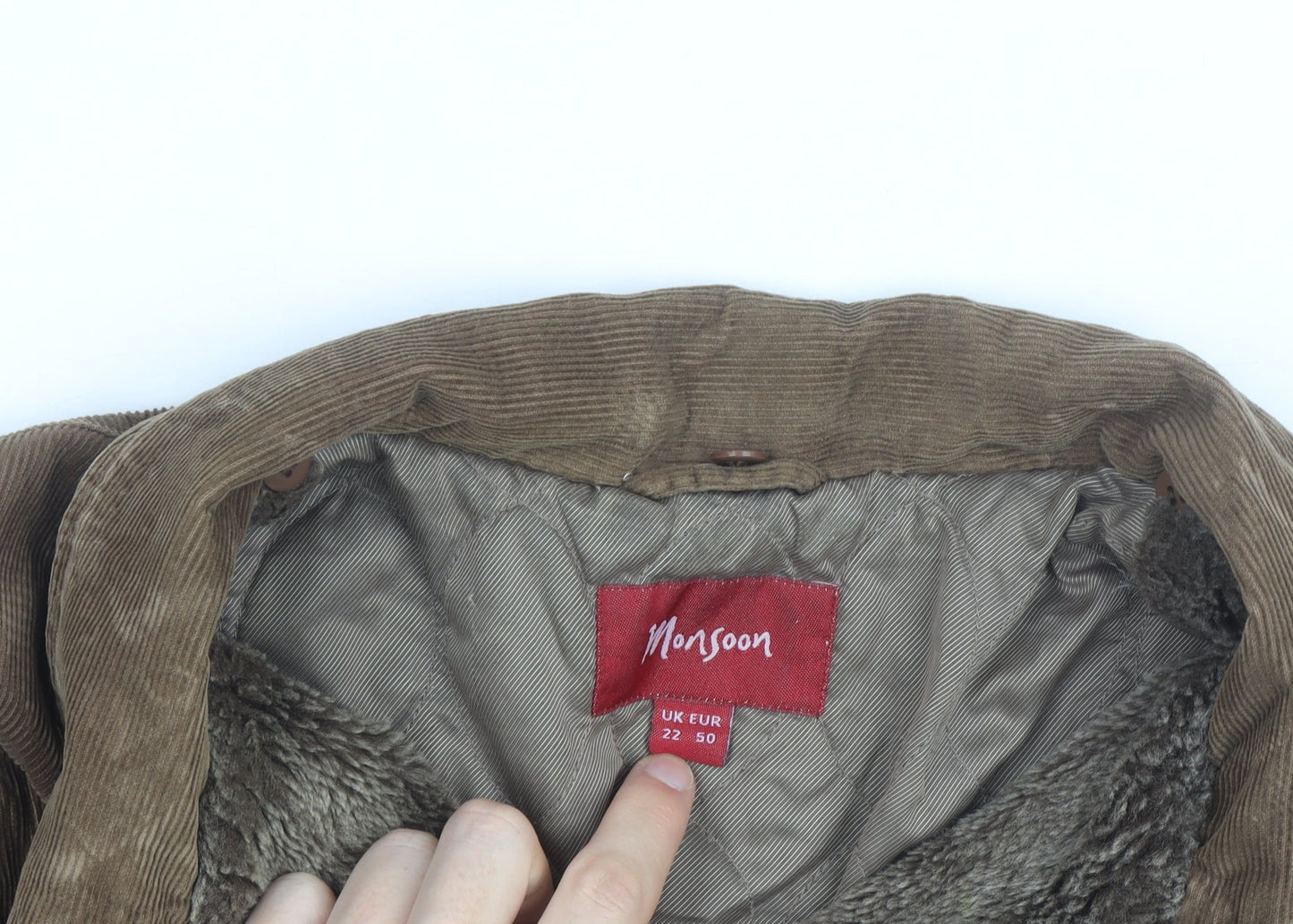 Monsoon Women Brown Corduroy Jacket Size 22 Lined Casual Coat