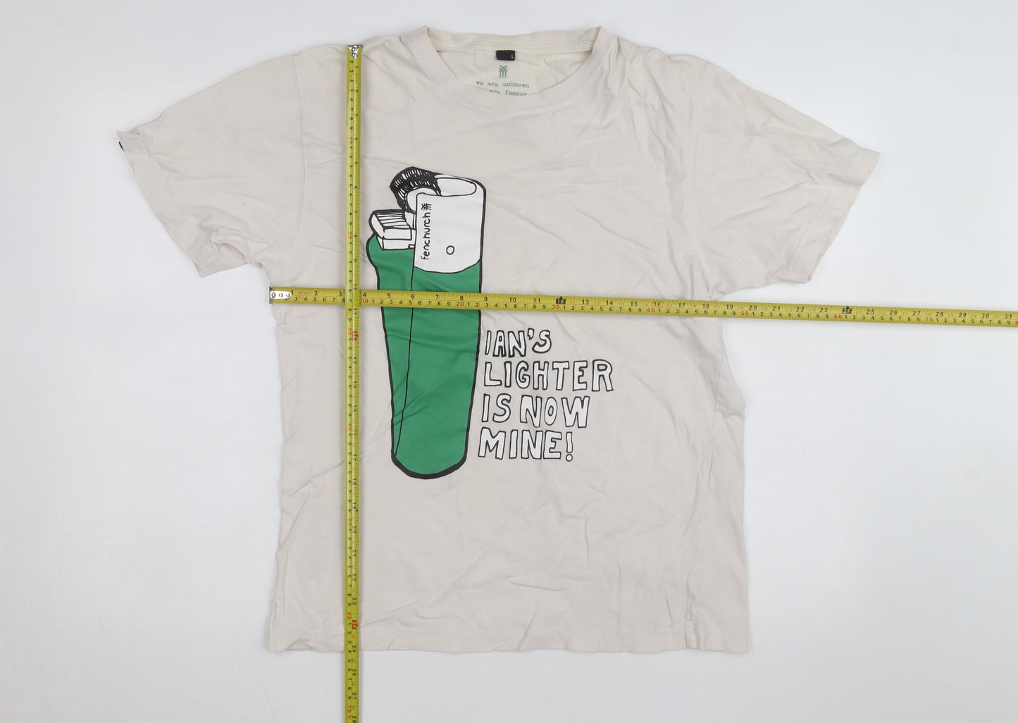 Fenchurch Men Beige Graphic Print Short Sleeve T-Shirt Size L