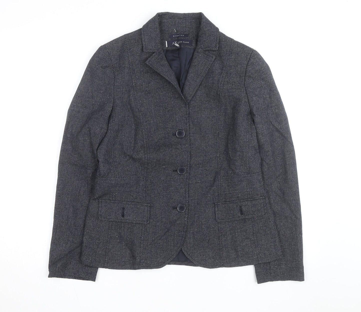 Anne Klein Women Grey Tweed Single-Breasted Blazer Size 10