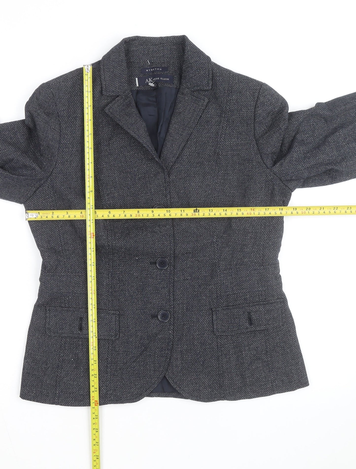 Anne Klein Women Grey Tweed Single-Breasted Blazer Size 10