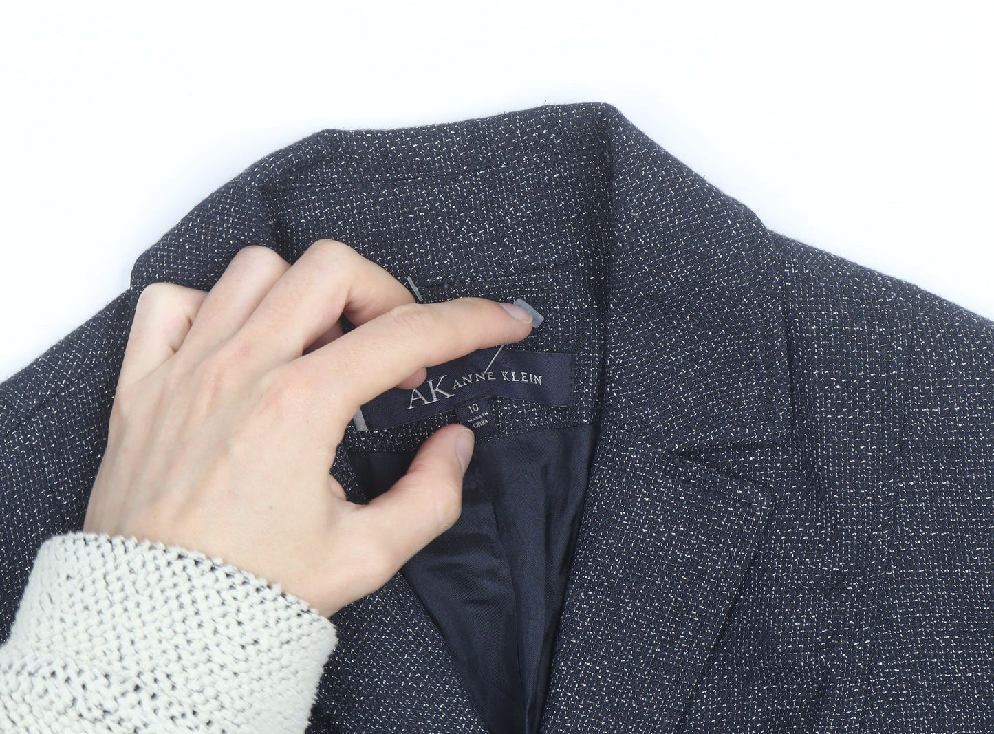 Anne Klein Women Grey Tweed Single-Breasted Blazer Size 10