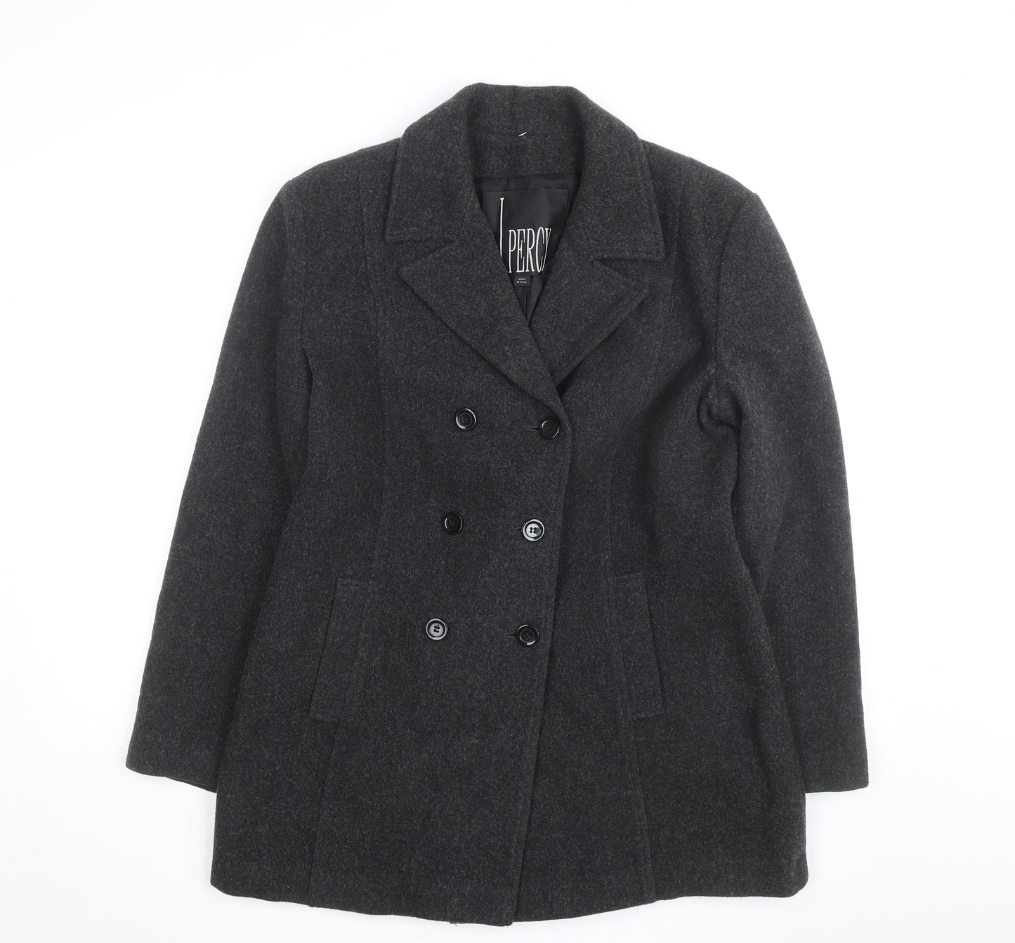J. Percy Men's Grey Wool Pea Coat Size 42 Regular Fit Winter