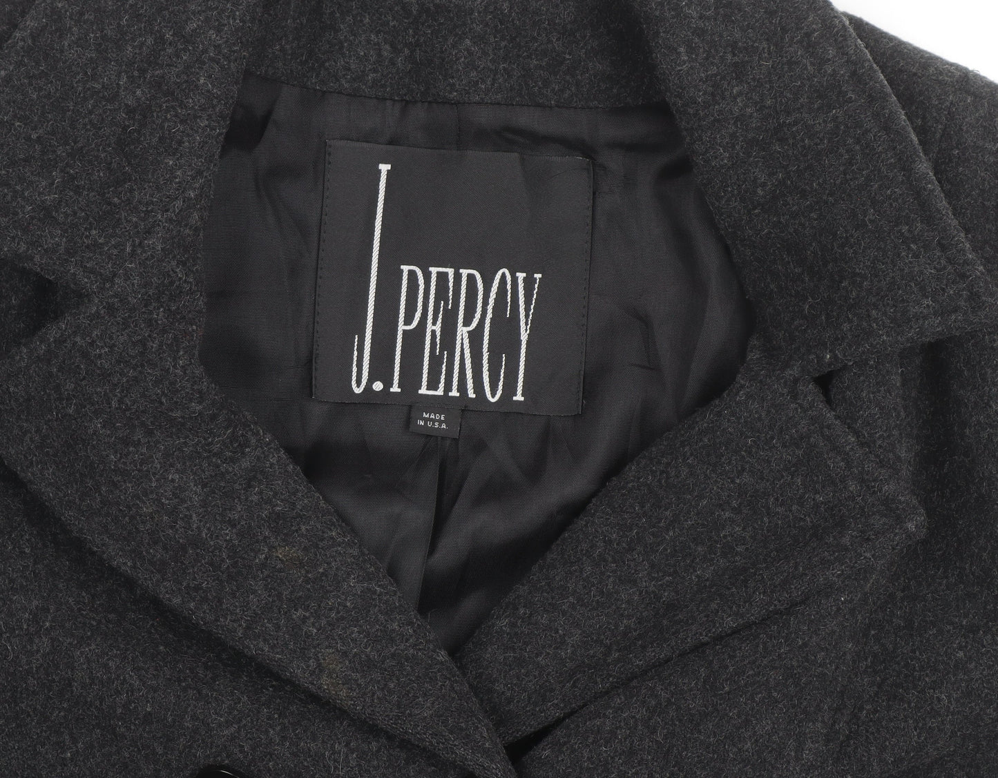 J. Percy Men's Grey Wool Pea Coat Size 42 Regular Fit Winter