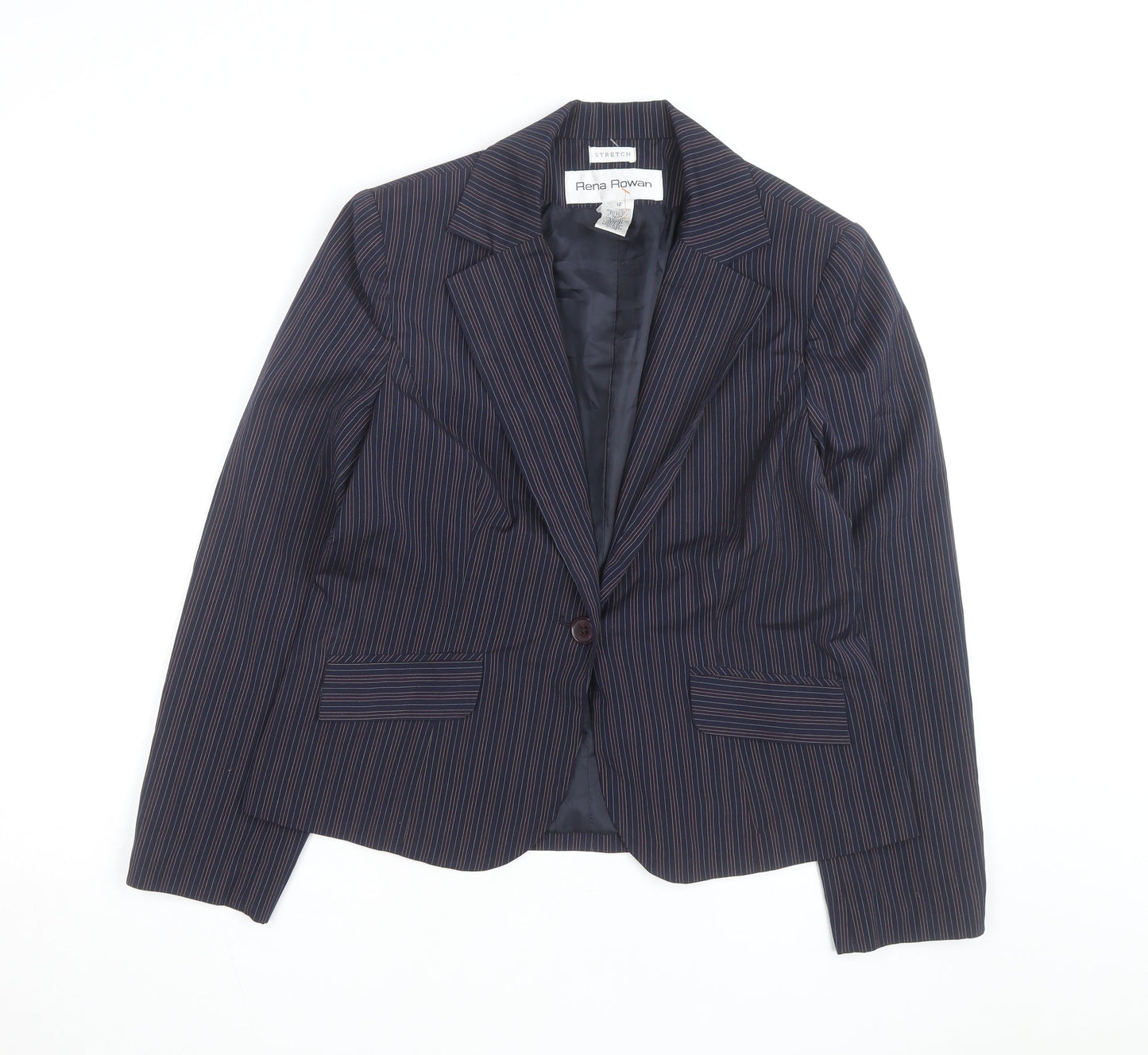 Rena Rowan Women Blue Pinstripe Blazer Size 12 Regular Fit