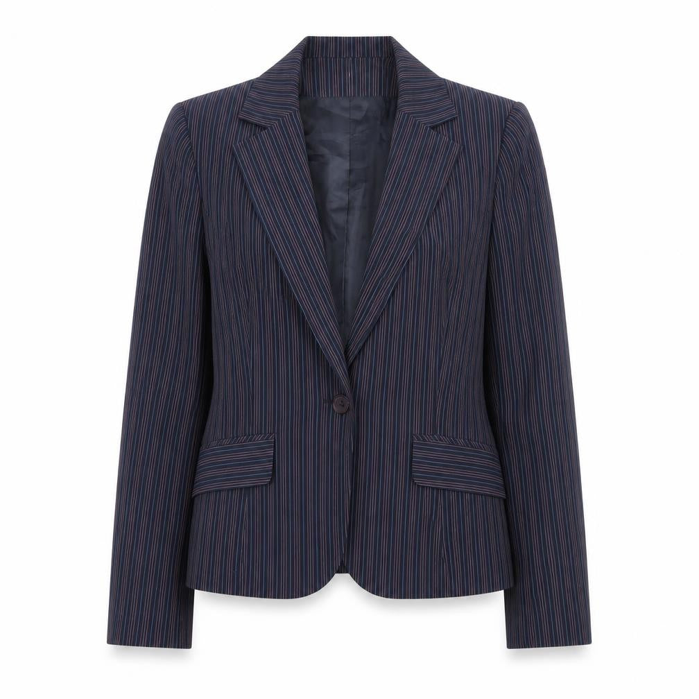 Rena Rowan Women Blue Pinstripe Blazer Size 12 Regular Fit