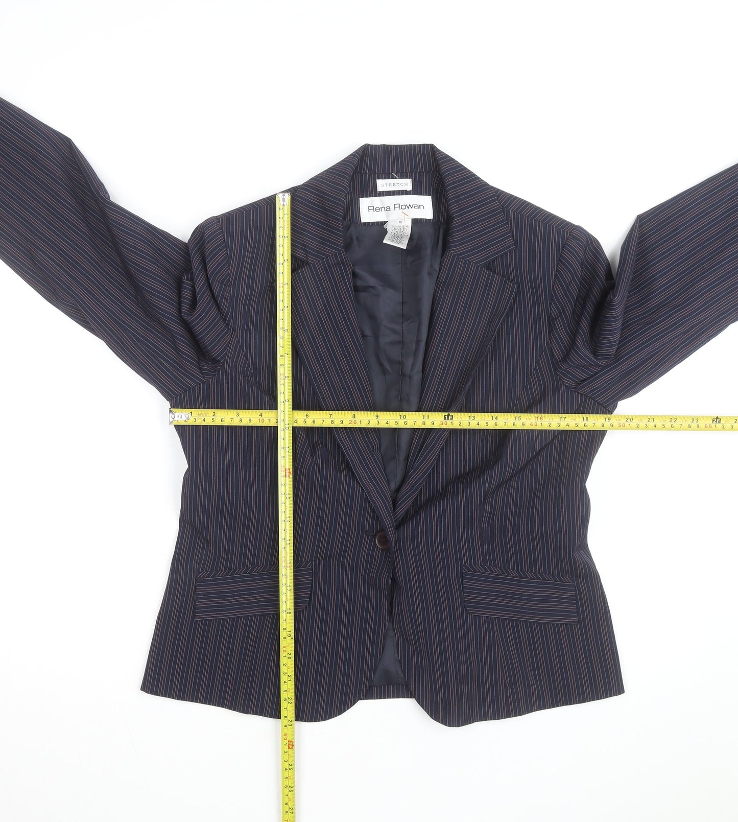 Rena Rowan Women Blue Pinstripe Blazer Size 12 Regular Fit