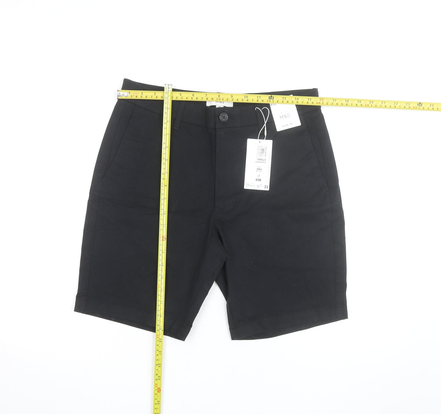 Marks and Spencer Men’s Black Slim Fit Chino Shorts Size 32
