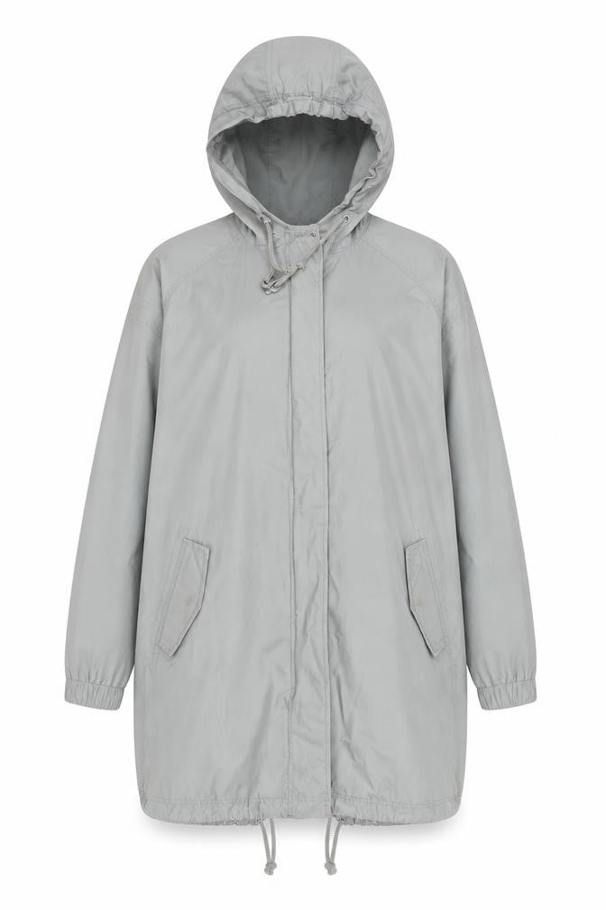 Weird Fish Women's Grey Hooded Parka Coat Size 12 Long