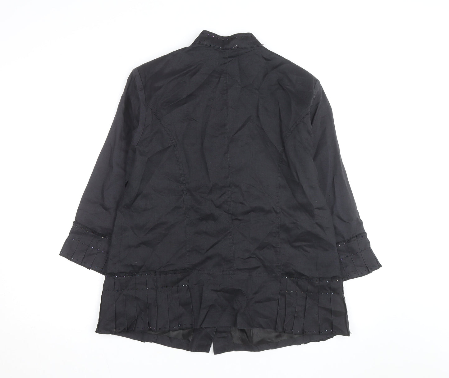 La Rea Collection Women's Black Linen Tunic Blouse M 3/4 Sleeve Beaded