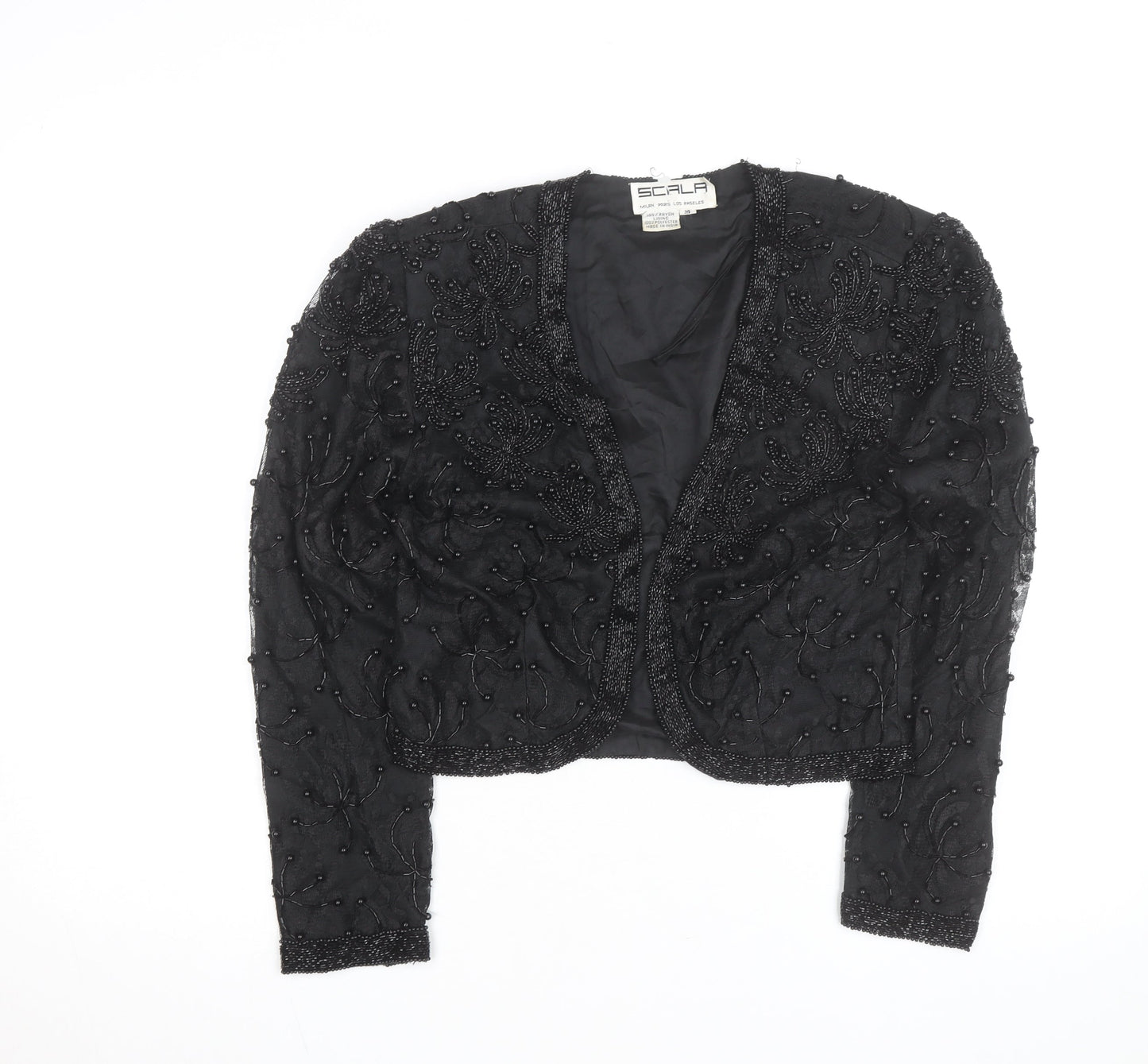Scala Women’s Black Beaded Cropped Evening Blouse Size M
