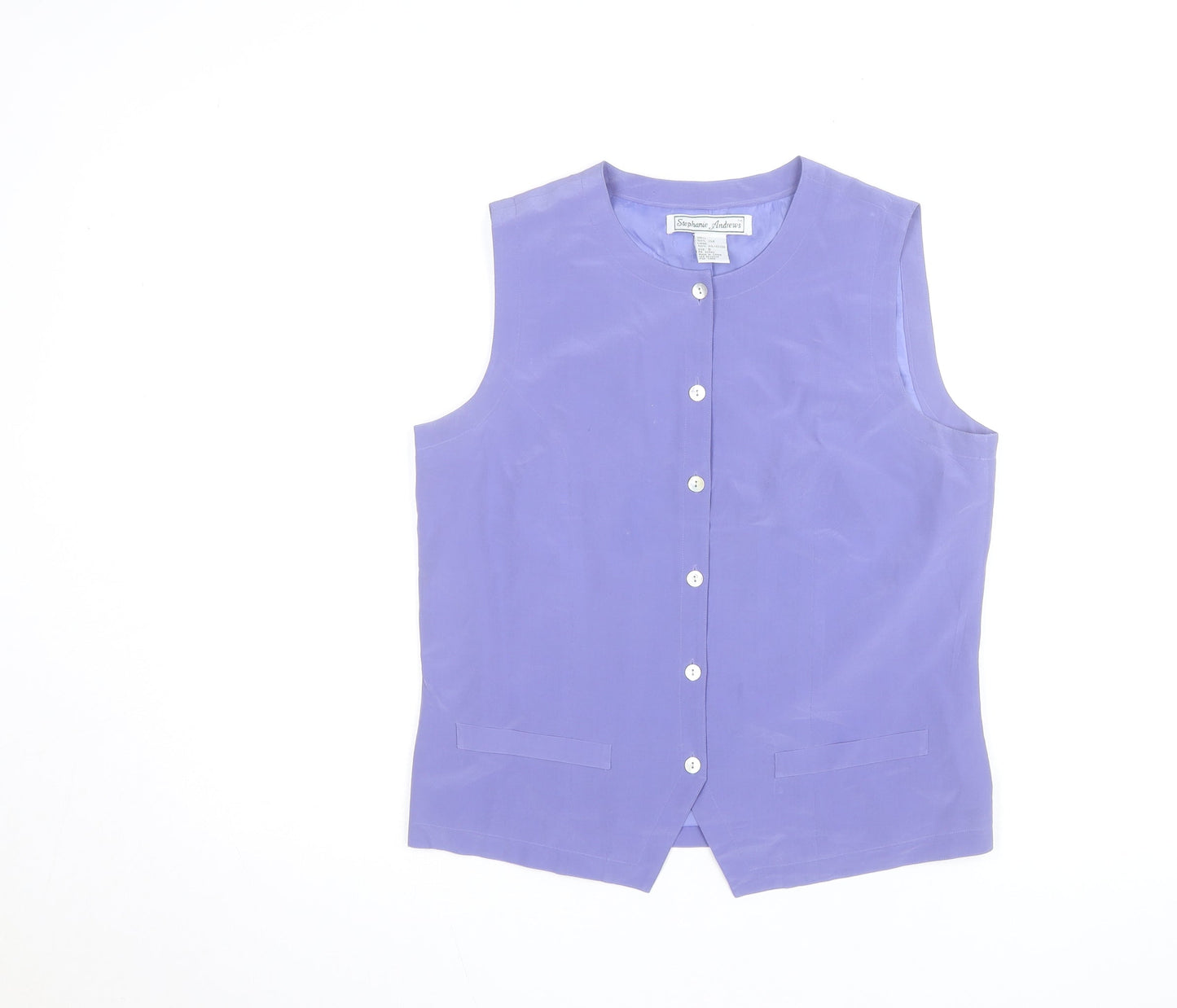 Stephanie Andrews Women's Purple Silk Sleeveless Button Blouse Size S
