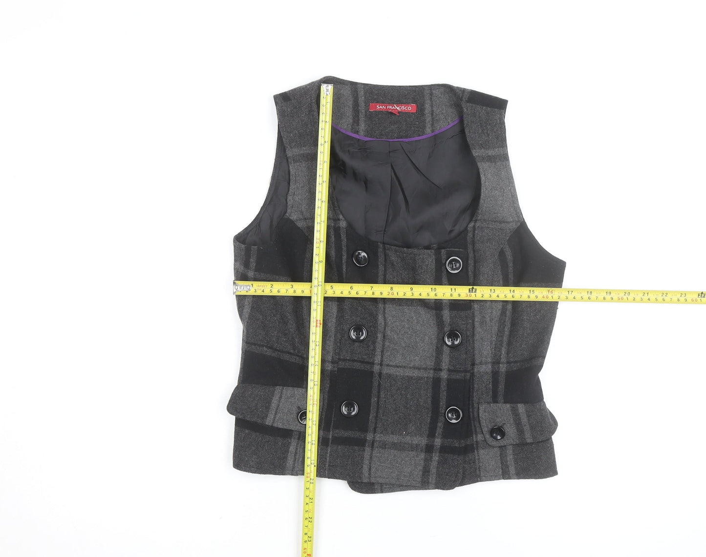 San Francisco Women Grey Check Wool Blend Waistcoat Size 10