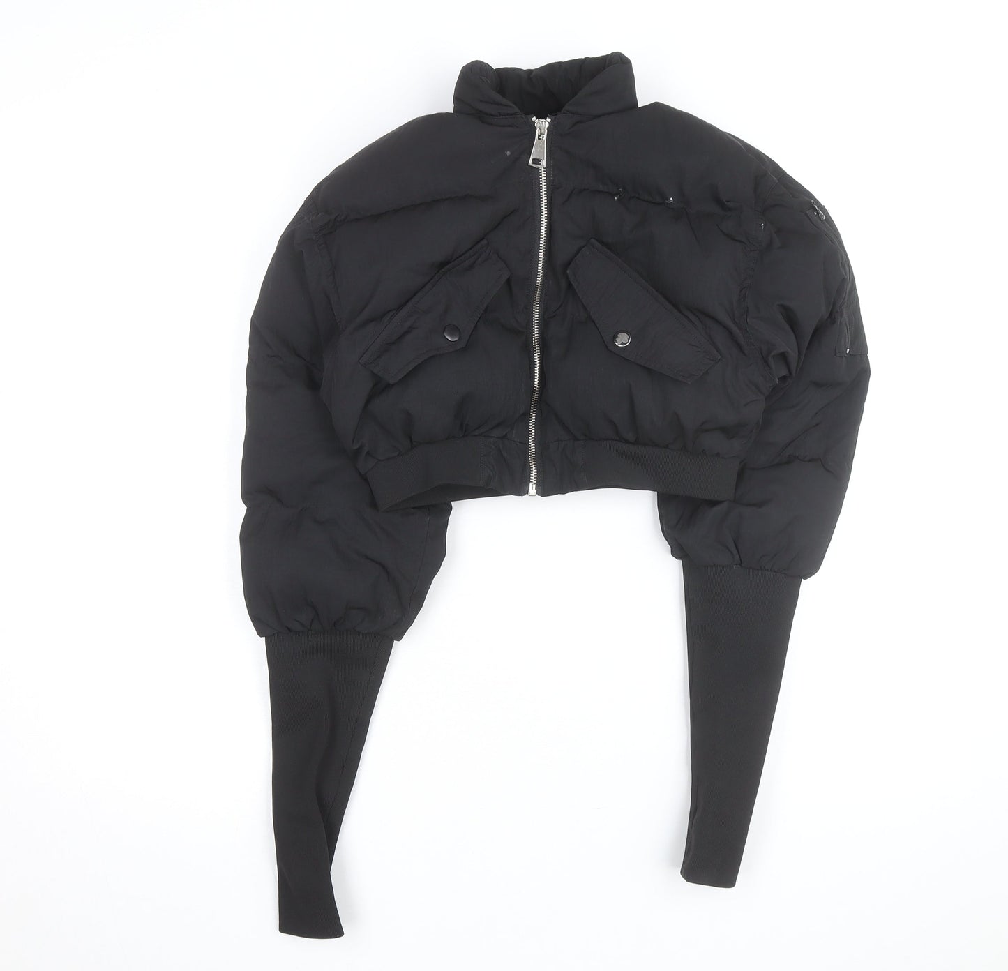 LAPP Womens Black XS Cropped Puffer Jacket with Zip and Pockets
