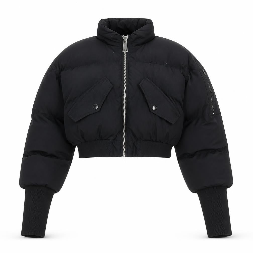 LAPP Womens Black XS Cropped Puffer Jacket with Zip and Pockets