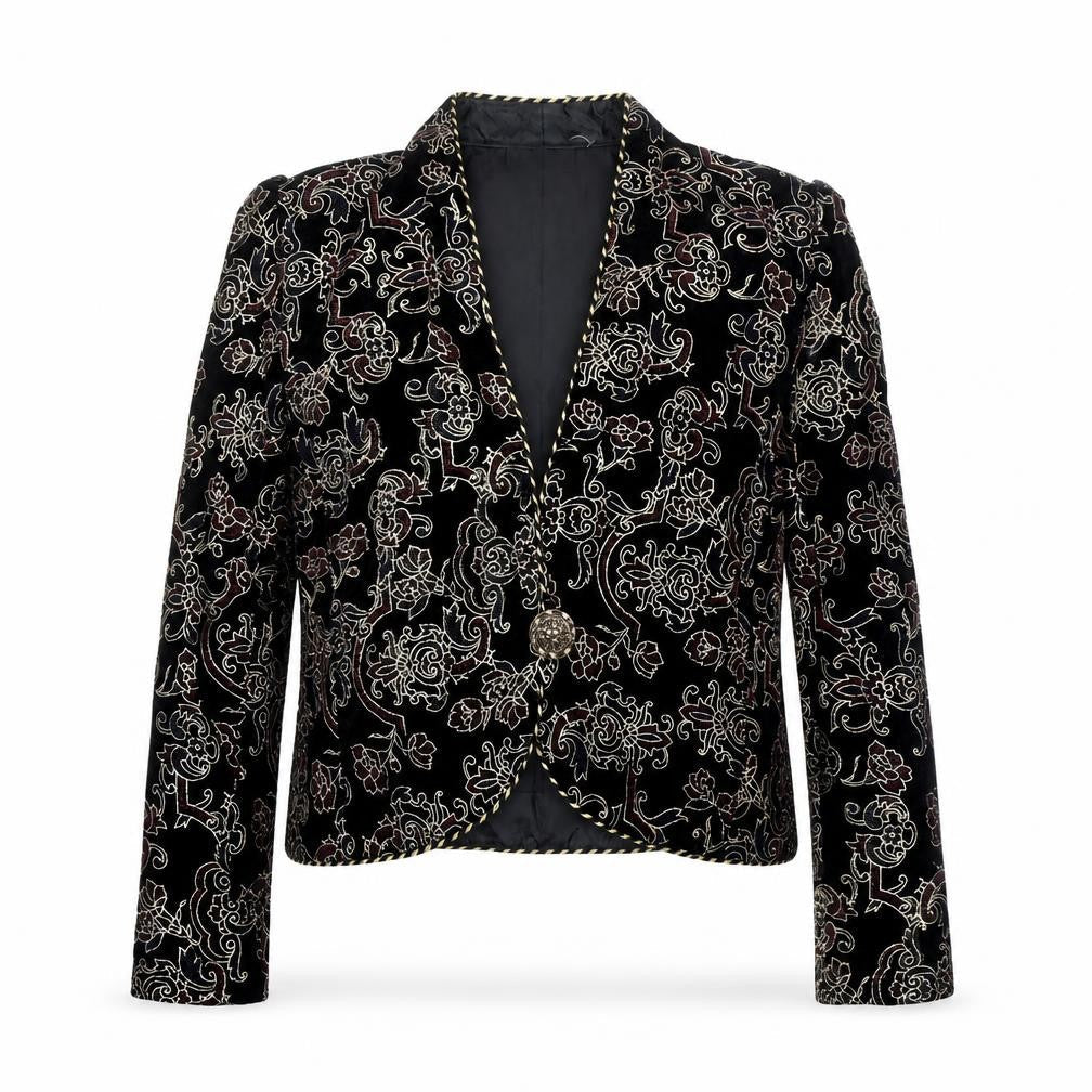 IN GROUP LTD Women's Black Velvet Embroidered Blazer Size 10