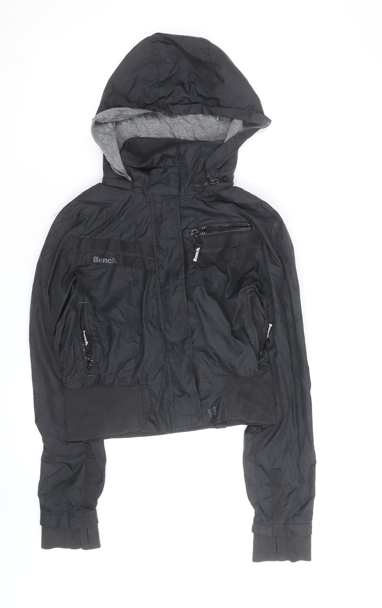 Bench Women's Black Hooded Bomber Jacket Size L Windproof Casual