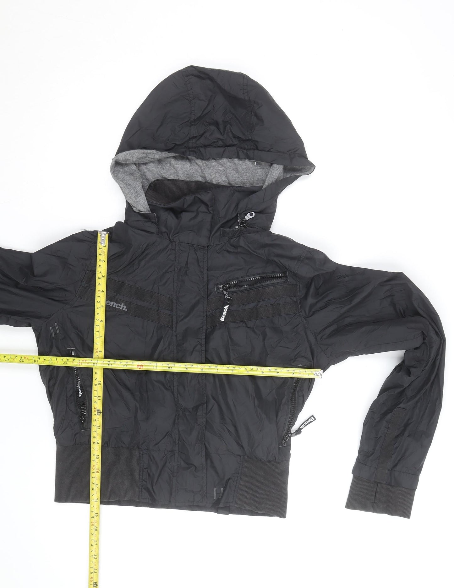 Bench Women's Black Hooded Bomber Jacket Size L Windproof Casual