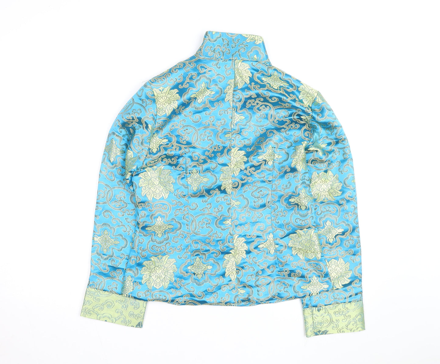 TANG YI Women's Blue Satin Floral Kimono Blouse Size S