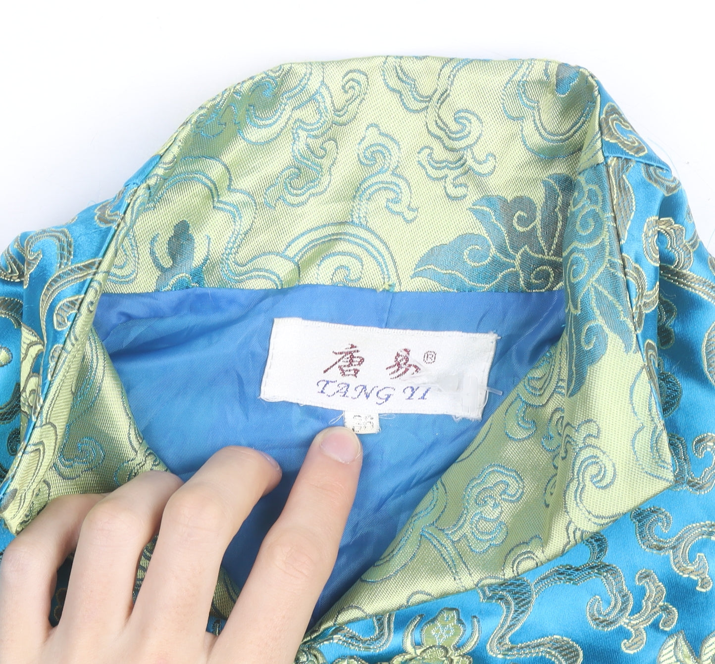 TANG YI Women's Blue Satin Floral Kimono Blouse Size S