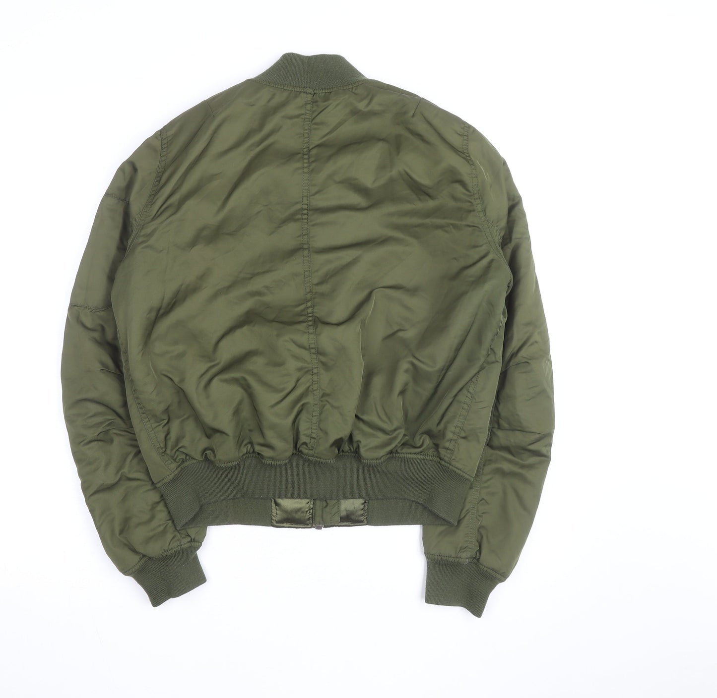 Topshop Women’s Green Bomber Jacket Size 12 Cropped Zip Pockets