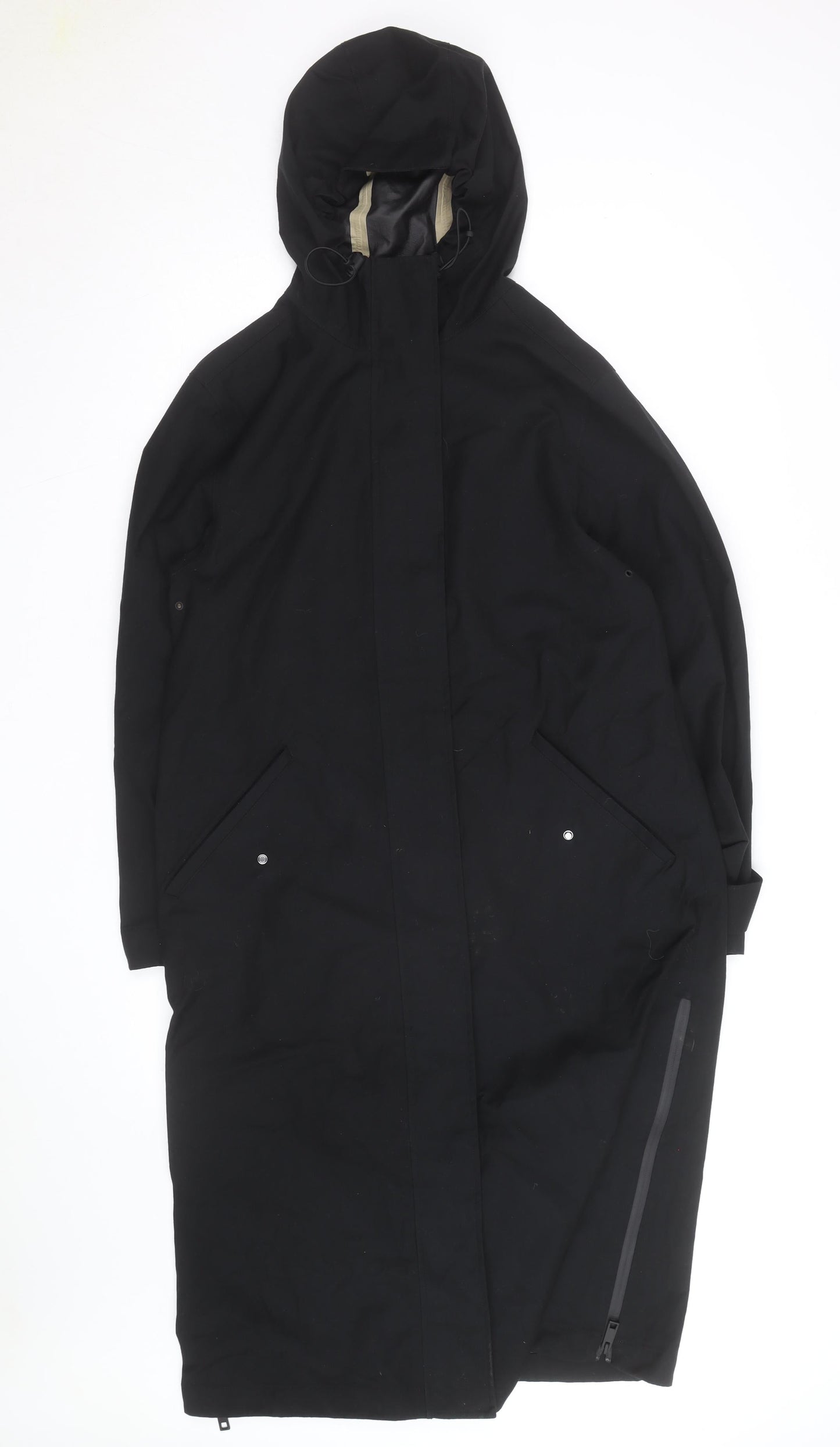 Jaeger Women's Black Waterproof Long Hooded Rain Coat Size 8