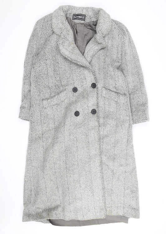 Concept II Women's Grey Wool Herringbone Long Overcoat Size 8