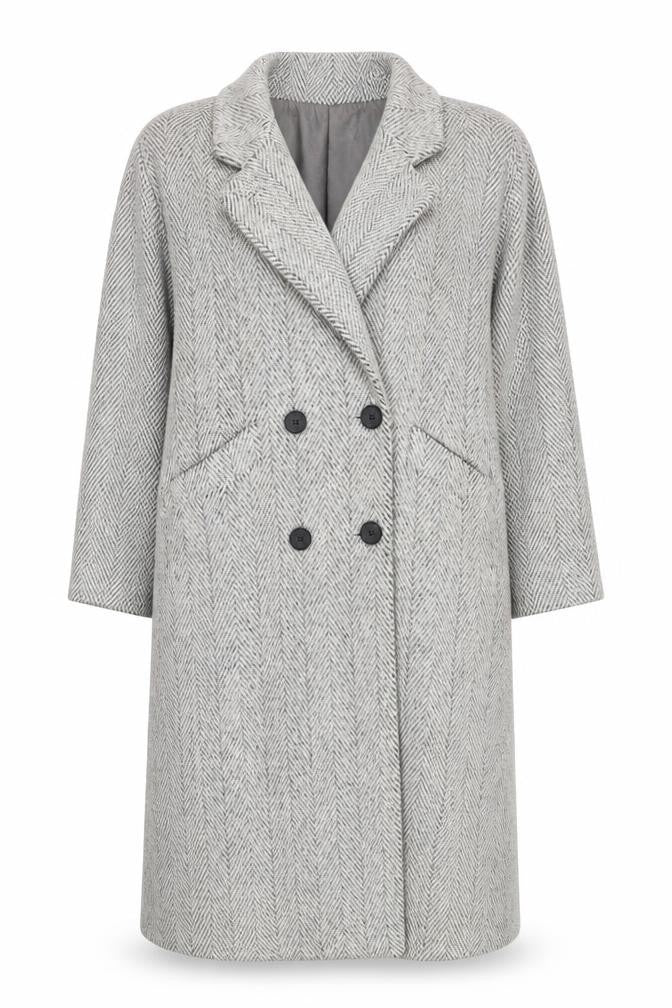 Concept II Women's Grey Wool Herringbone Long Overcoat Size 8