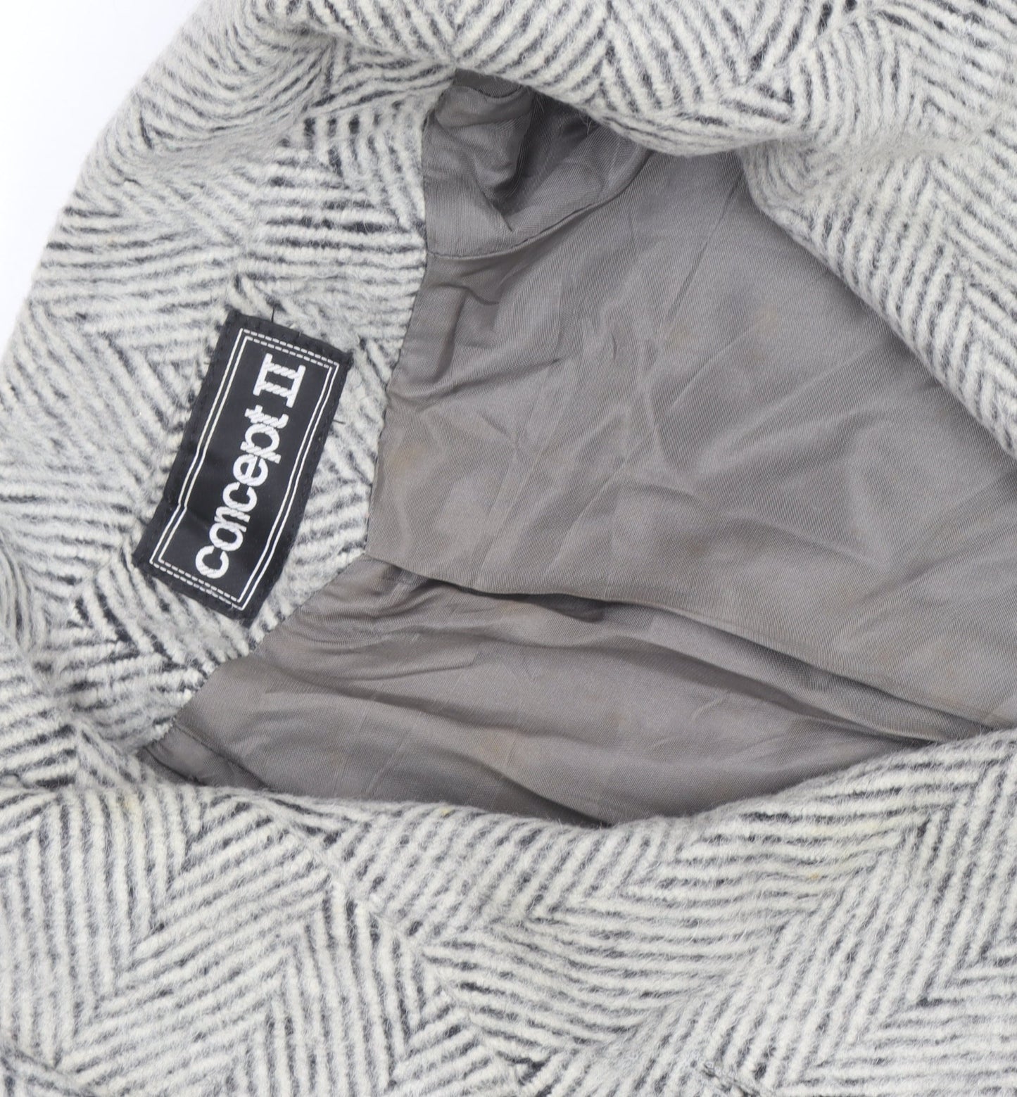 Concept II Women's Grey Wool Herringbone Long Overcoat Size 8