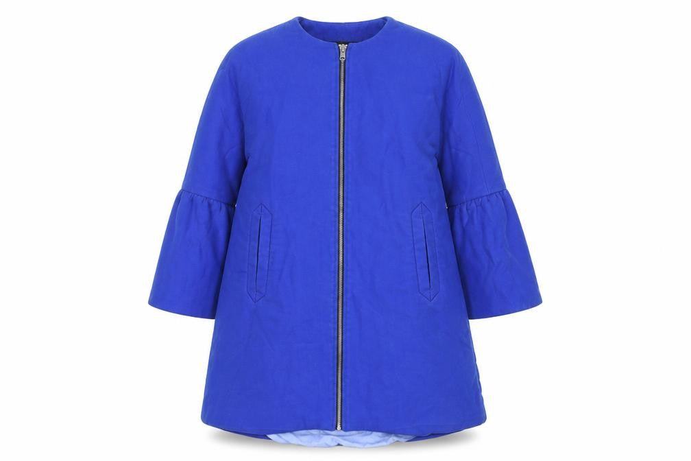 Zara Women Blue Mid-Length Cotton Blend Zip Coat Size S