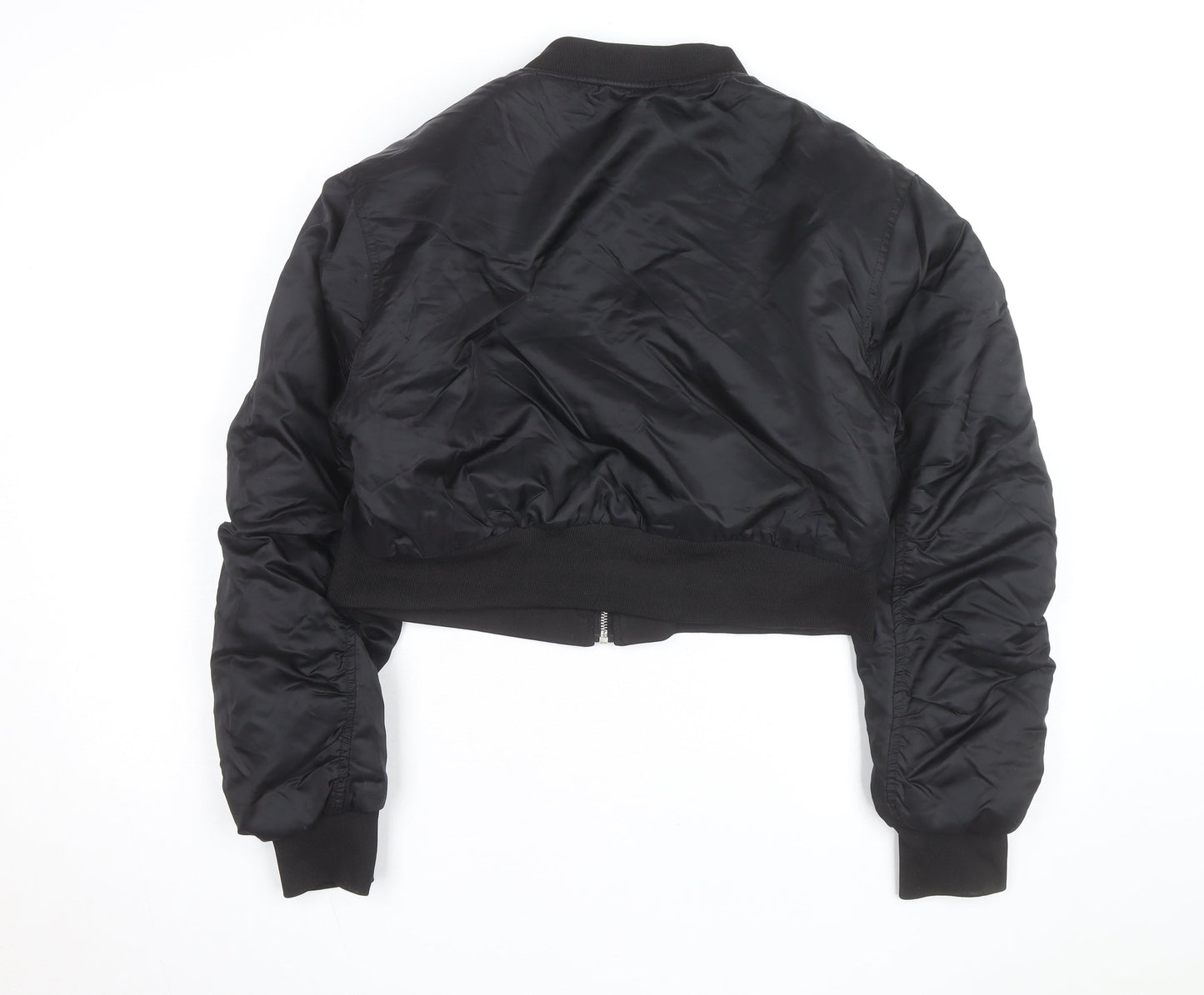 Boohoo Women's Black Cropped Bomber Jacket Size 14