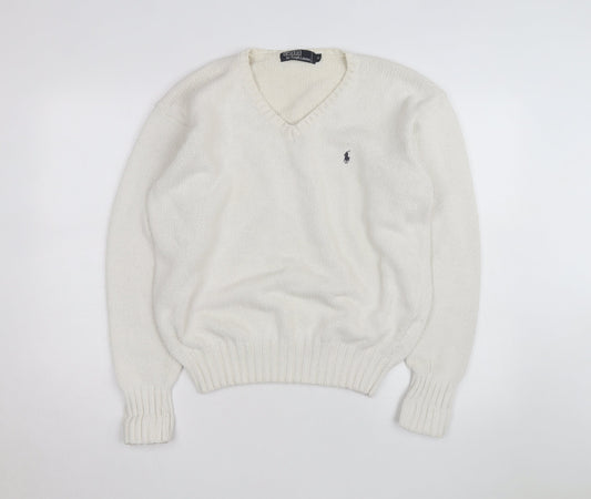 Ralph Lauren Men's Ivory V-Neck Cotton Jumper M Classic Fit