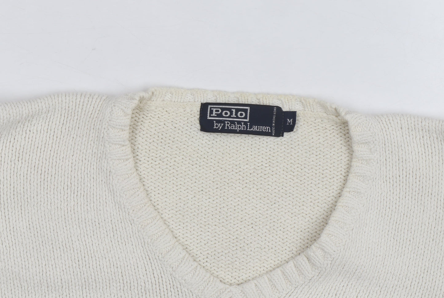 Ralph Lauren Men's Ivory V-Neck Cotton Jumper M Classic Fit