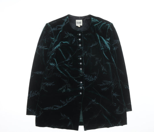 R&M Richards Women’s Green Velvet Floral Overcoat Size 10
