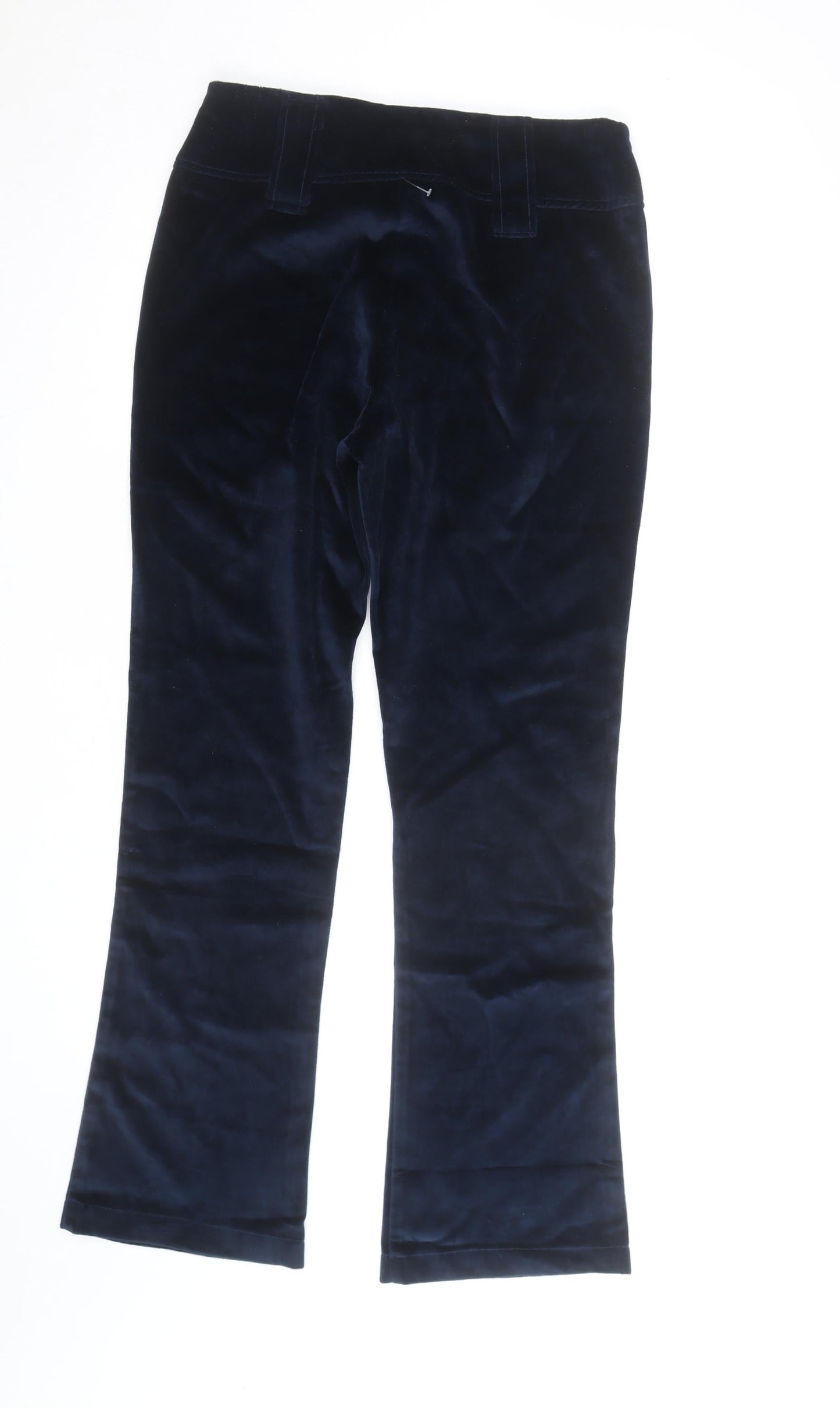 Groggy Women Navy Velvet Flared Trousers Size M High Rise