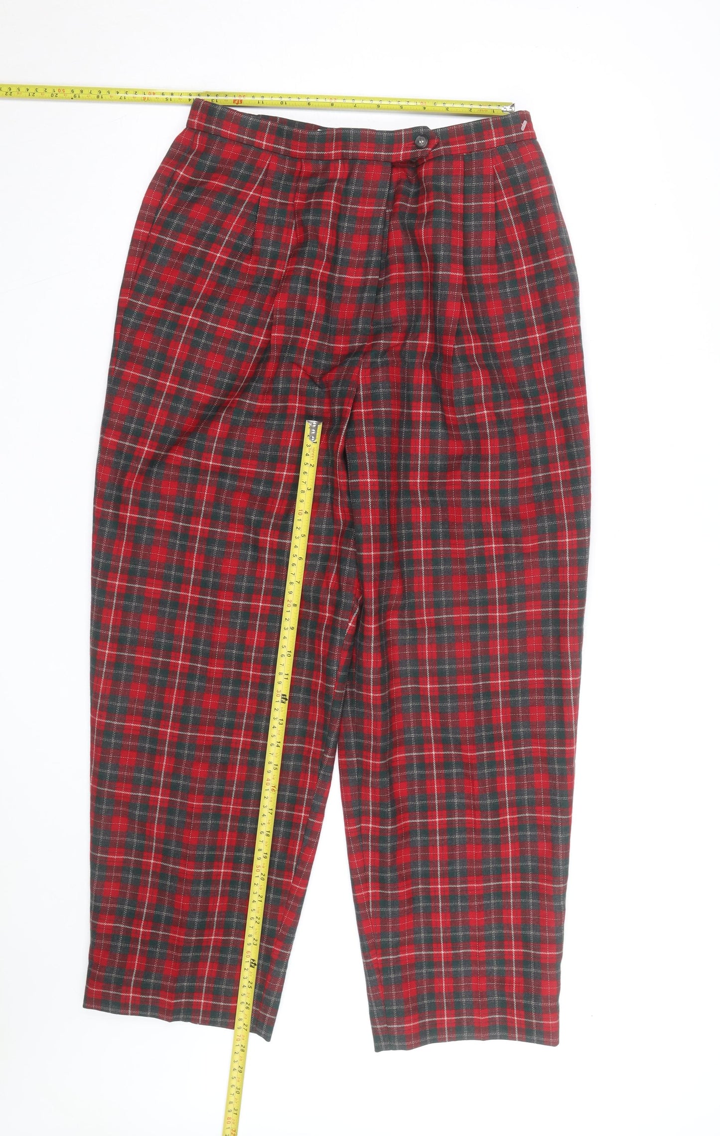 Talbots Women Red Plaid Wool Tapered Trousers Size 14 Petite
