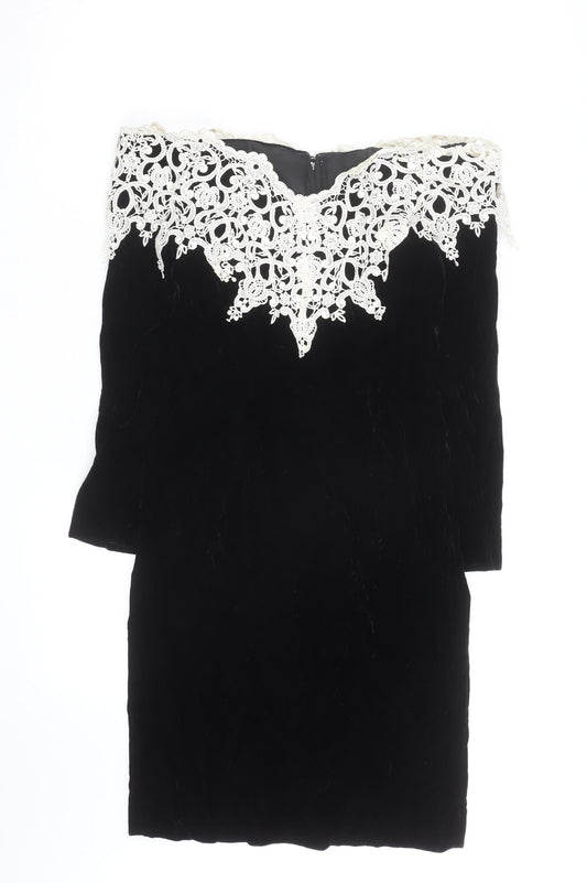 Town & Country Women’s Black Velvet Lace Off Shoulder Petite Dress Size 8