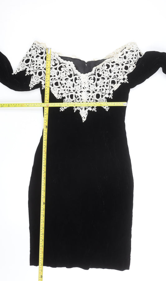 Town & Country Women’s Black Velvet Lace Off Shoulder Petite Dress Size 8