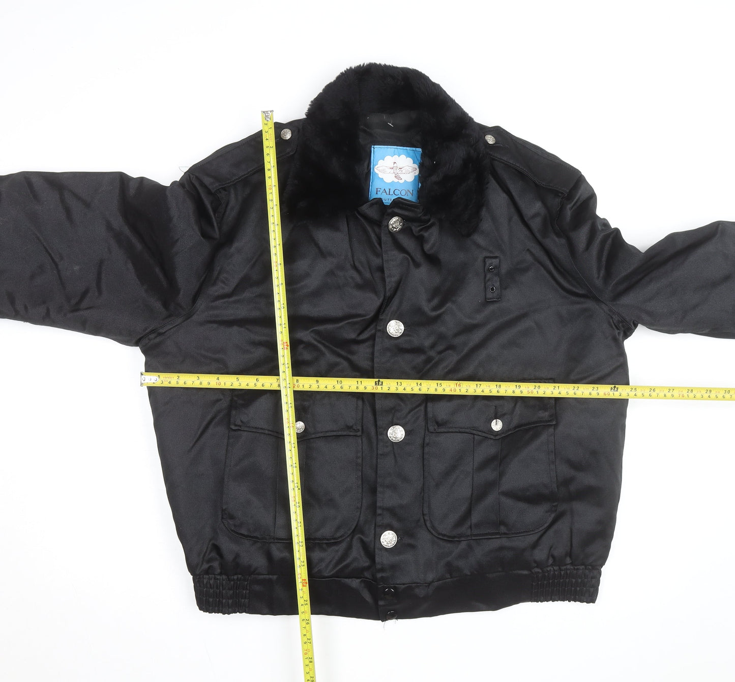 Falcon Men's Black L Faux Fur Collar Bomber Jacket Size L