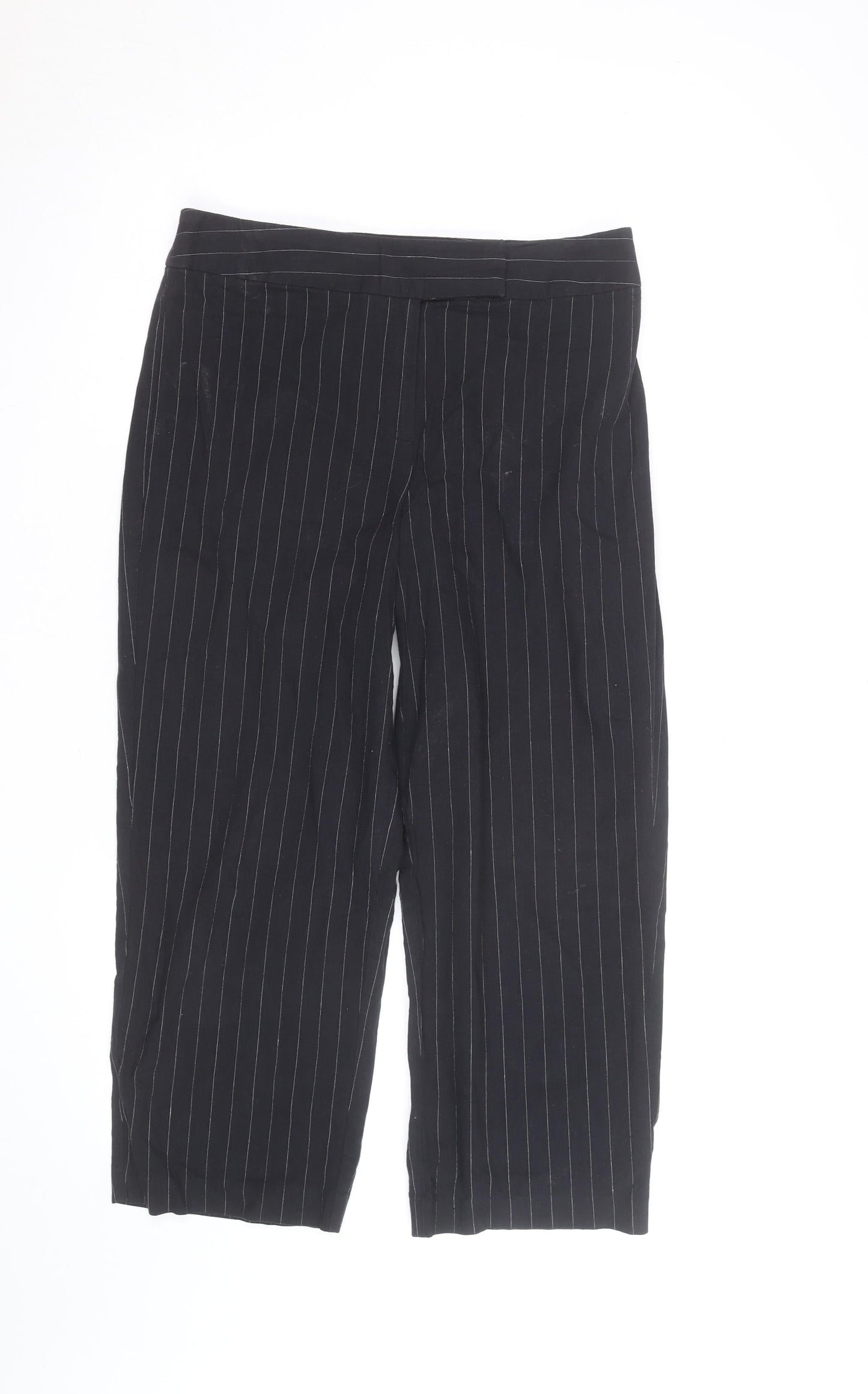 First Option Women's Black Pinstripe Cropped Trousers Size 8