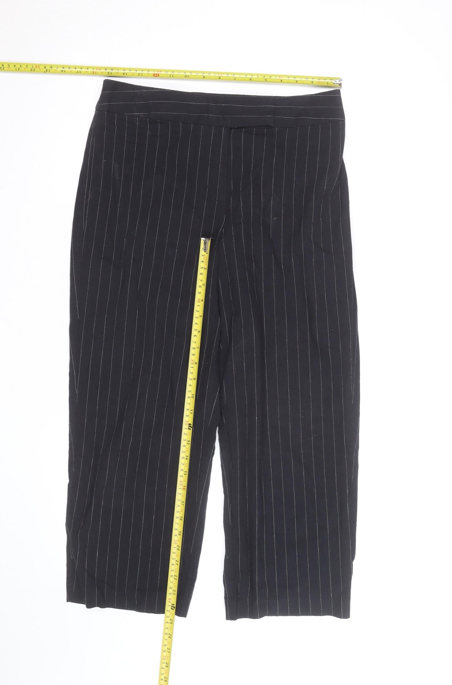 First Option Women's Black Pinstripe Cropped Trousers Size 8