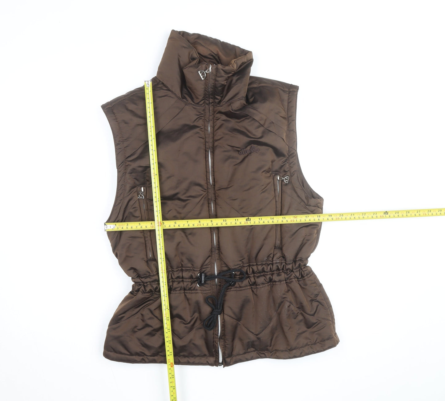 Ellesse Womens Brown Puffer Waistcoat Size 10 Sleeveless Zip Vest